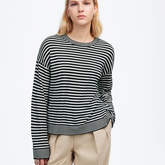 Madewell Merino Wool-Silk Blend Crewneck Sweater in Stripe - Picture 1 of 5